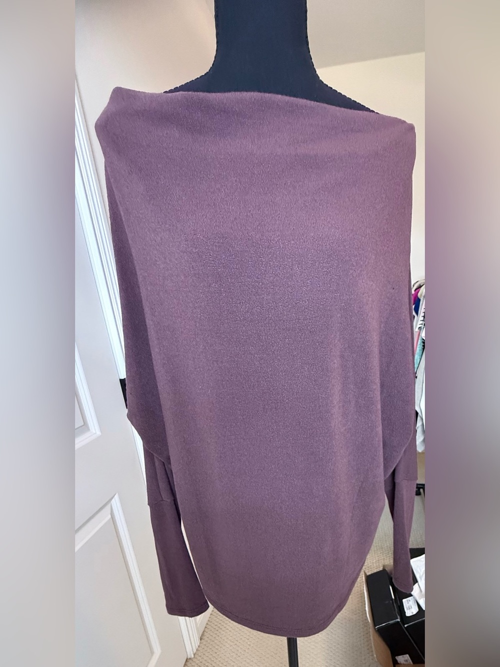 Off-Shoulder Long-Sleeve Knit Dress in Mauve